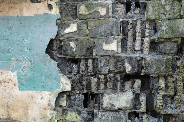 Vieux Mur Briques Ruine Recouvert Ciment Sur Dessus — Photo