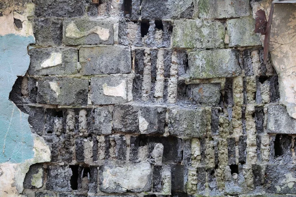 Vieux Mur Briques Ruine Recouvert Ciment Sur Dessus — Photo