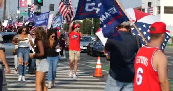 Beverly Hills Estados Unidos Octubre 2020 Mucha Gente Con Banderas — Vídeos de Stock