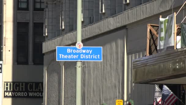 Sign Marking Historic Broadway Theatre District Los Angeles — Stock Video