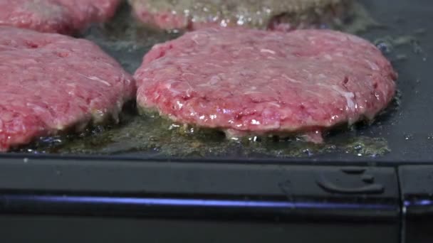 Flipping Hamburger Patty Grill Slow Motion — Stock Video