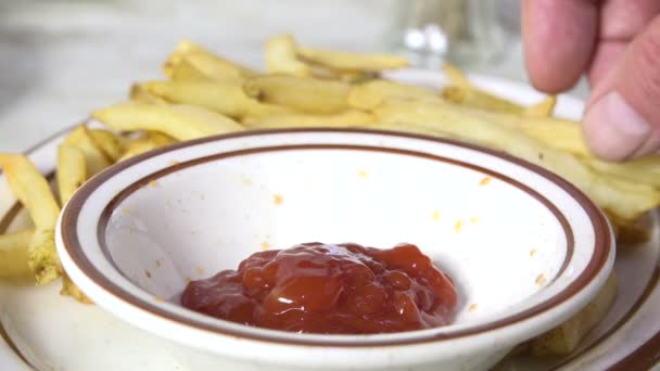 Dunking French Fry Catsup Slow Motion — Stock Video