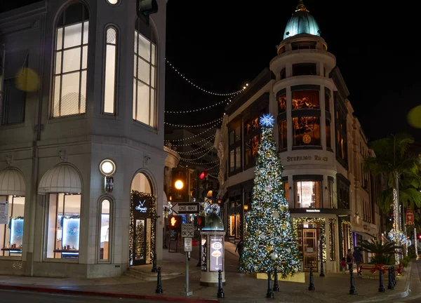 Beverly Hills Usa December 2020 Christmas Tree Decorations Rodeo Drive — Stock Photo, Image