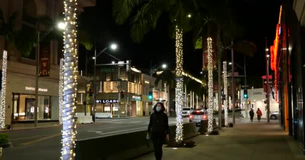 Beverly Hills Usa December 2020 Rodeo Drive Deserted Peak Christmas — Stock Video