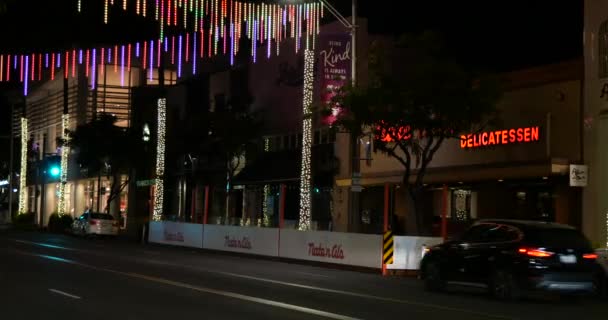 Beverly Hills Eua Dezembro 2020 Cafés Desertos Sob Luzes Natal — Vídeo de Stock
