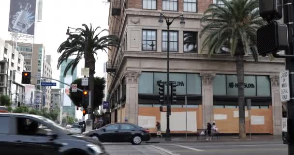 Hollywood Usa December 2020 Building Corner Hollywood Vine Still Boarded — Wideo stockowe