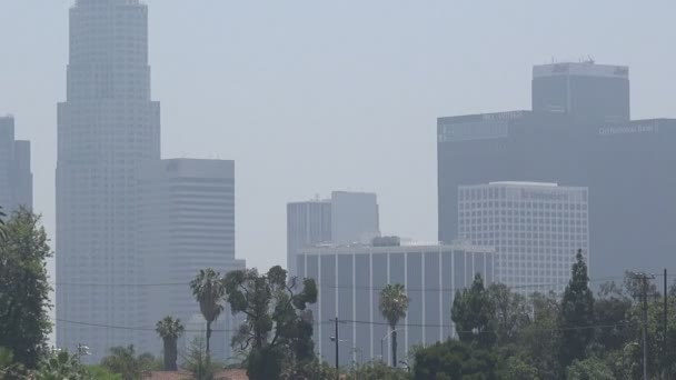 Zoom Out Los Angeles Skyline Echo Park Lake — Stock Video