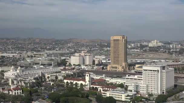 Ariel Tiro Cierre Del Centro Los Ángeles Con Vistas Union — Vídeo de stock