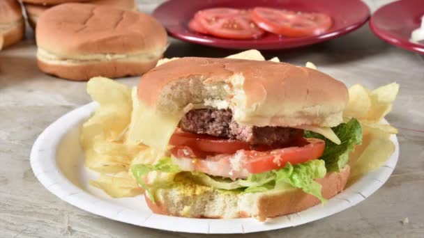 Zatrzymaj Animację Ruchu Cheeseburgera Jedzonego — Wideo stockowe