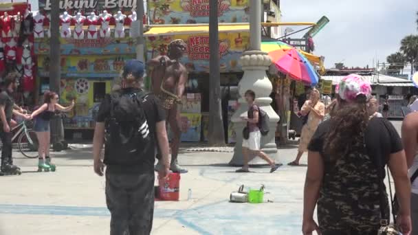 Los Angeles Usa 2019年7月18日 有名なヴェネツィア ビーチ ボードウォークで大蛇とストリート パフォーマー — ストック動画