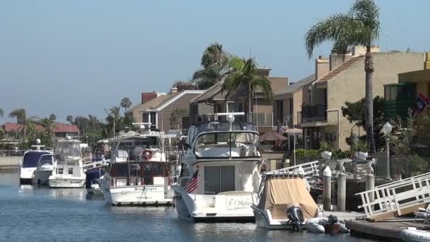 Huntington Beach Usa Julho 2019 Belos Iates Atracados Lado Casas — Vídeo de Stock