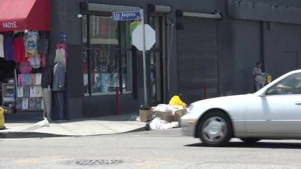 Los Ángeles Usa Agosto 2019 Basura Las Calles Del Centro — Vídeos de Stock