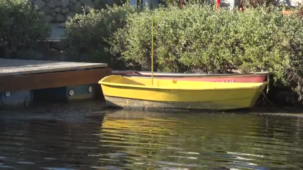 Belles Reflets Une Vieille Barque Jaune Rustique Dans Ruisseau — Video