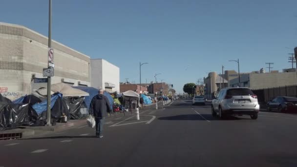 Los Angeles Februar 2021 Fahrt Durch Die Skid Row Los — Stockvideo