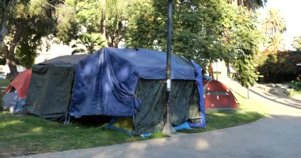 ロサンゼルス Usa 2020年11月29日 エコーパークの湖沿いのホームレスのテント — ストック動画