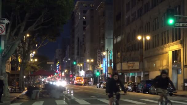 Los Angeles Usa Septembro 2019 Tráfego Noturno Los Angeles Broadway — Vídeo de Stock