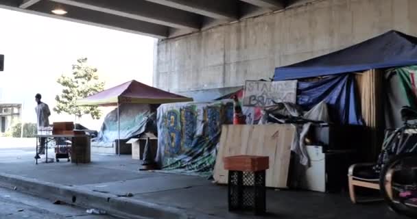 Los Angeles Eua Outubro 2020 Acampamento Para Desabrigados Sob Uma — Vídeo de Stock