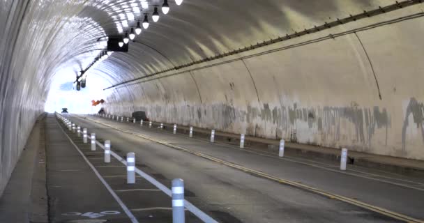 Bike Path Running Iconic Second Street Tunnel Los Angeles — Stock Video