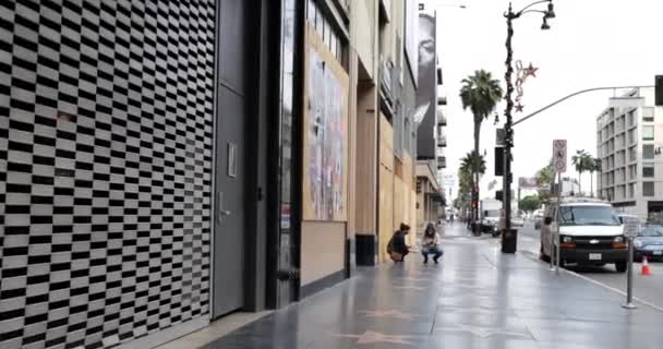 Hollywood Ηπα Δεκεμβρίου 2020 Hollywood Walk Fame Επιβιβάστηκαν Και Εγκαταλείφθηκαν — Αρχείο Βίντεο