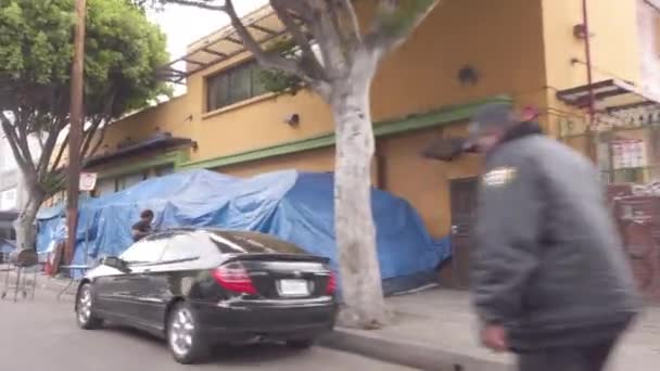 로스앤젤레스 Usa 2021 Skid Row 로스앤젤레스 중심가의 보도에 노숙자들 있었다 — 비디오