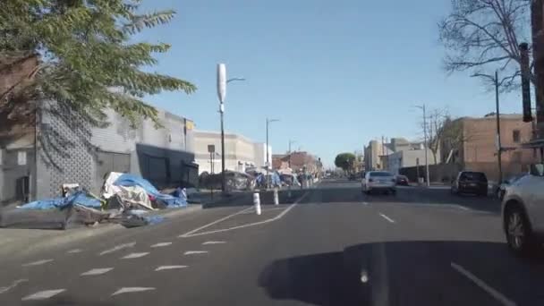 Los Angeles Februar 2021 Fahrt Durch Die Skid Row Los — Stockvideo