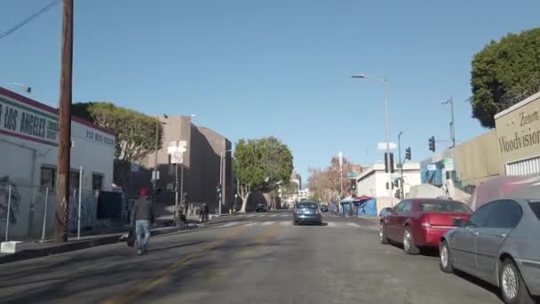 Los Angeles Usa February 2021 Drive Homeless Encampments Skid Row — Stock Video