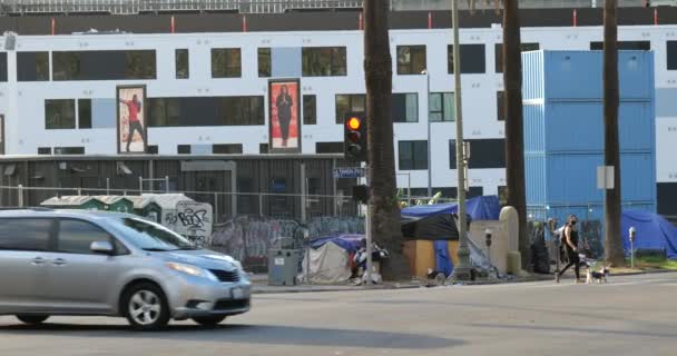 Los Angeles Usa Diciembre 2020 Baños Portátiles Campamento Para Indigentes — Vídeo de stock