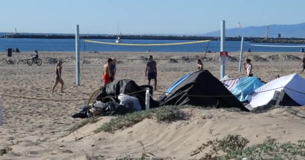 Los Angeles Usa December 2020 Homeless People Tents Beach Southern — Stock Video