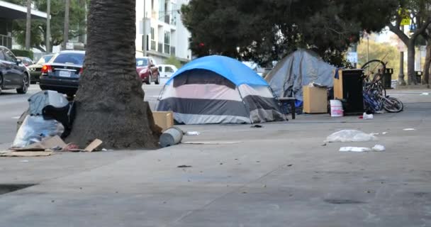 Los Angeles Usa December 2020 Een Daklozenkamp Langs Trottoirs Los — Stockvideo