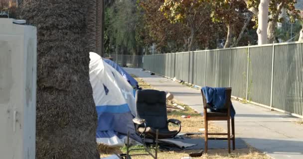 Los Angeles Usa December 2020 Homeless Encampment Sidewalk Los Angeles — Stock Video