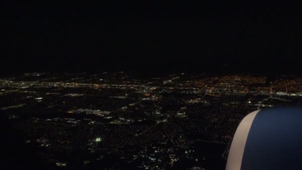 View Salt Lake City Night Airplane Window While Landing — Stock Video