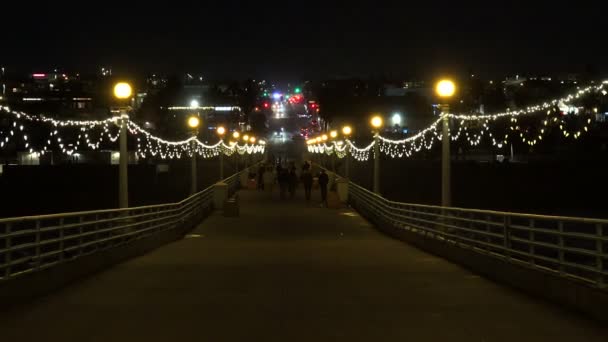 Christmas Lights Strung Manhattan Beach Pier Southern California — Stock Video