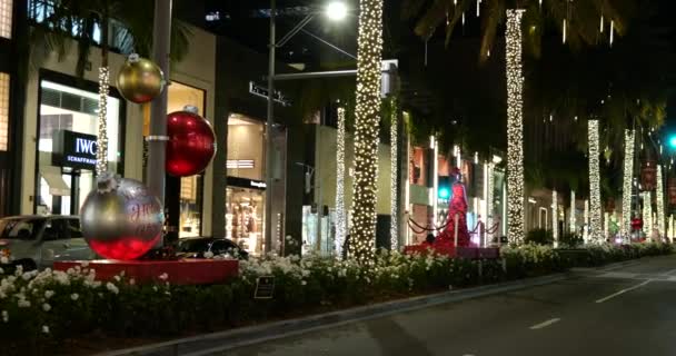 Beverly Hills Usa December 2020 Pan Skott Över Jul Dekorationer — Stockvideo