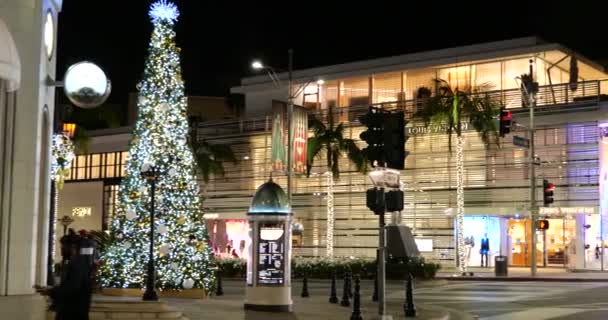 Beverly Hills Usa Prosince 2020 Vánoční Stromeček Světla Rodeo Drive — Stock video
