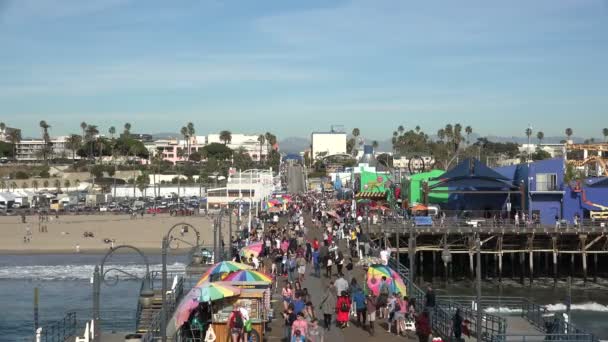 Santa Monica February 2020 Aerial View Crowds Tourists Santa Monica — Stock videók