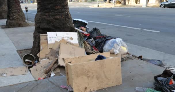 Koš Bezdomovců Nahromaděný Ulicích Los Angeles — Stock video
