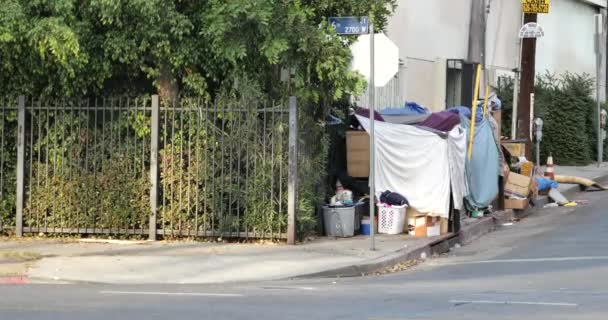 Campamento Indigentes Una Esquina Los Ángeles — Vídeo de stock