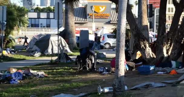 Los Angeles Usa Gennaio 2021 Accampamento Senzatetto Sporco Macarthur Park — Video Stock