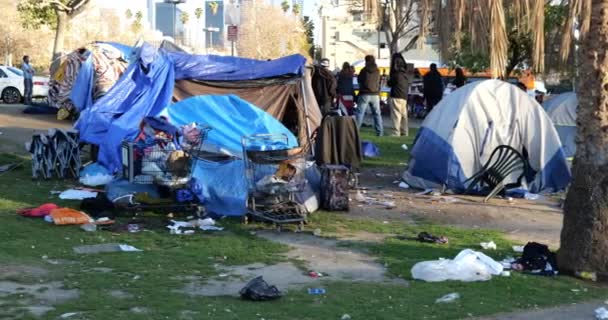 Los Angeles Usa Gennaio 2021 Campeggio Tende Senzatetto Molto Trash — Video Stock