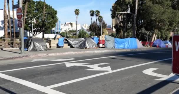 Бездомні Табори Автостраді Центрі Лос Анджелеса — стокове відео