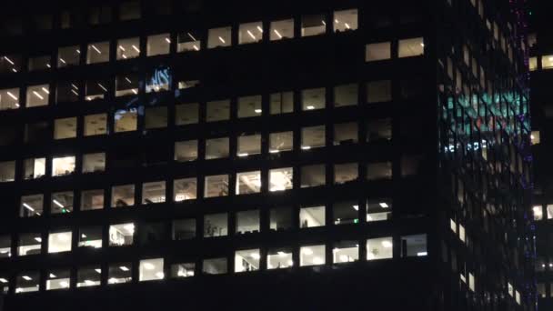 Mise Place Immeuble Bureaux Moderne Dans Ville Nuit — Video