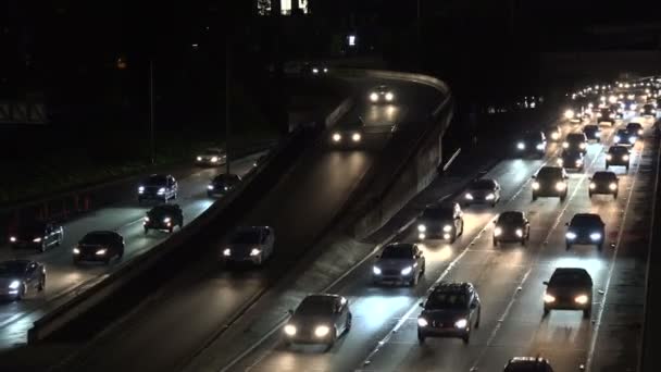 Oncoming Freeway Traffic Night Merging Highway — 비디오