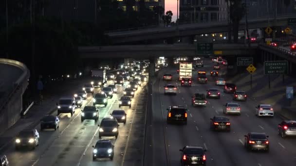 Пробки Шоссе Центре Лос Анджелеса Ночью — стоковое видео