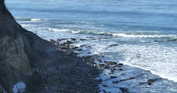 Bluffs Leading Beautiful Rocky Coastline Pacific Ocean Southern California — Stock Video