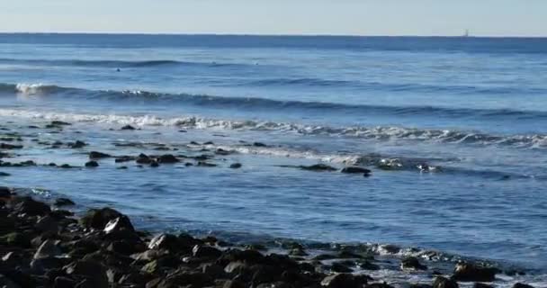 Pan Disparado Através Oceano Pacífico Uma Costa Rochosa Com Piscinas — Vídeo de Stock