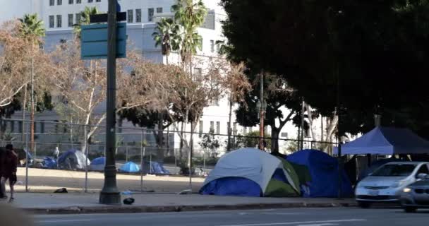 Los Angeles Usa Januar 2021 Obdachlose Zelte Säumen Bürgersteige Der — Stockvideo