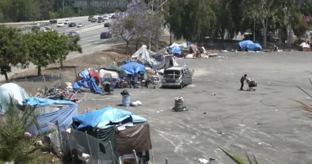 Los Angeles Usa 2021 Június Hajléktalan Tábor Egy Egykori Park — Stock videók