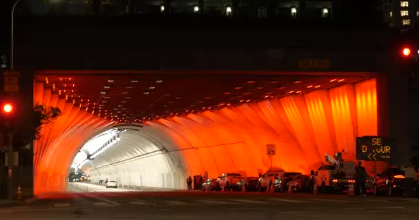 Colorful New Led Lights Changing Colors Iconic Second Street Tunnel — Stock Video