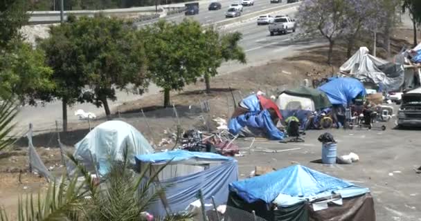 Los Angeles Usa Června 2021 Vysokoúhlý Pohled Tábor Bezdomovců Parkovišti — Stock video