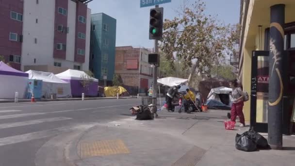 Los Angeles Usa April 2021 Homeless Tents Sidewalks Skid Row — Stock Video